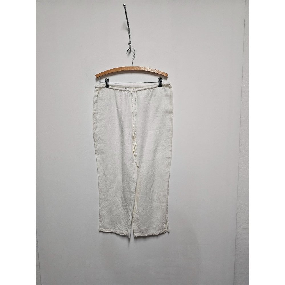 Max Studio Linen Blend White Drawstring Wide Leg Pants Size M